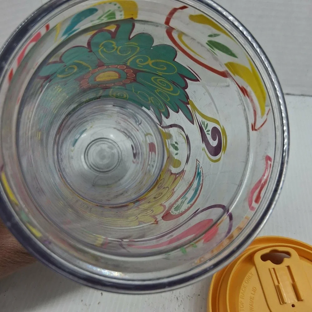 Tervis 24oz Insulated Tumbler Paisley Floral Clear Yellow Travel Lid Made in USA
